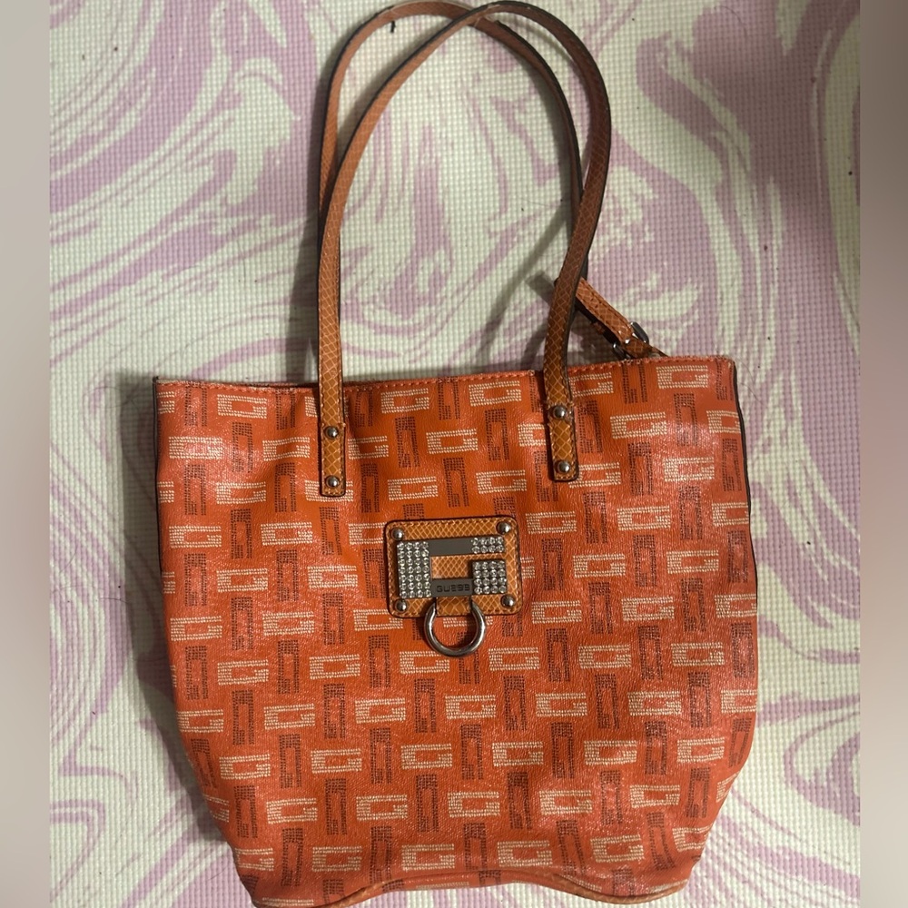 Guess Naomi Y2K Orange Monogram Purse with Rhinestone Logo